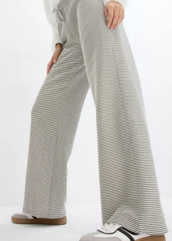 Mujer bonprix bonprix Pantalón de punto de mezcla de algodón con cordón y diseño de rayas