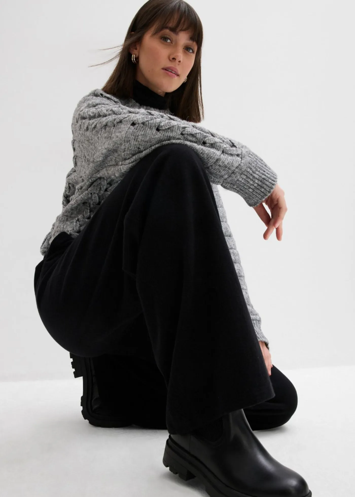 bonprix bonprix Esenciales|Pantalones>Pantalón de punto de mezcla de cachemir suave Negro