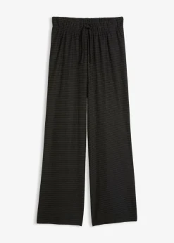 bonprix bonprix Pantalones>Pantalón de punto de mezcla de algodón con cordón y diseño de rayas Antracita jaspeado/negro de rayas