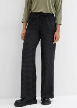bonprix bonprix Pantalones>Pantalón de punto de mezcla de algodón con cordón y diseño de rayas Antracita jaspeado/negro de rayas