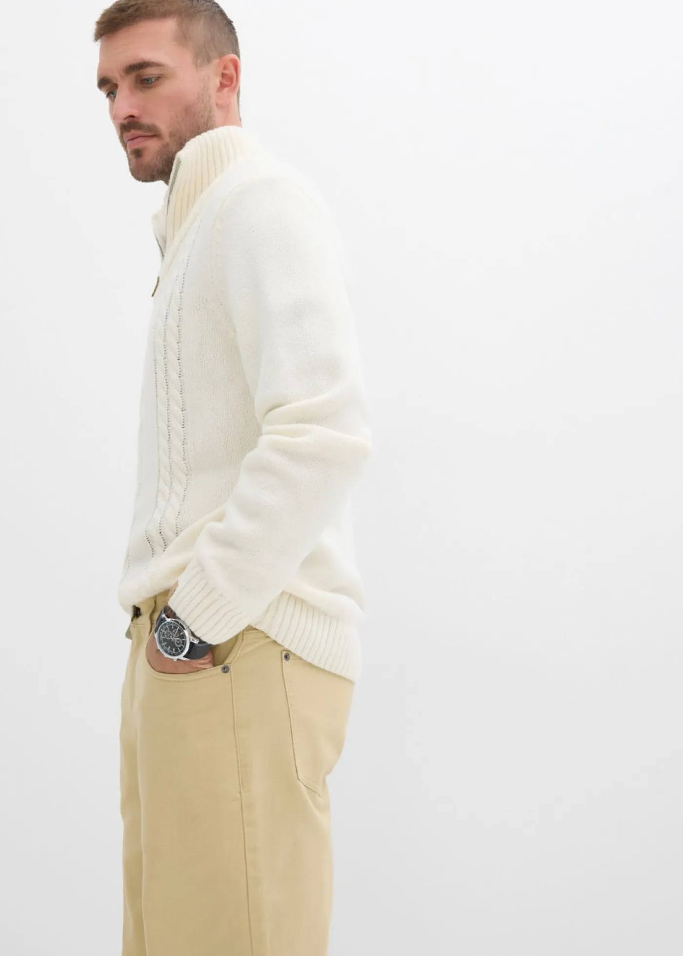 bonprix bonprix Básicos En Rebajas|Pantalones>Pantalón de sarga con corte informal, cinturilla elástica y diseño recto Beige verdoso