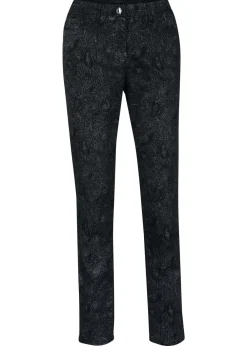 bonprix bonprix Pantalones>Pantalón de sarga con estampado elegante Negro/gris ahumado con patrón paisley