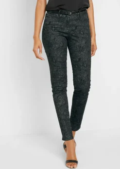 bonprix bonprix Pantalones>Pantalón de sarga con estampado elegante Negro/gris ahumado con patrón paisley
