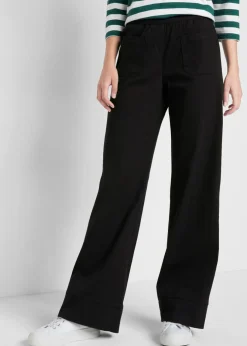 bonprix bonprix Pantalones>Pantalón de sarga con pernera acampanada y cintura cómoda Negro