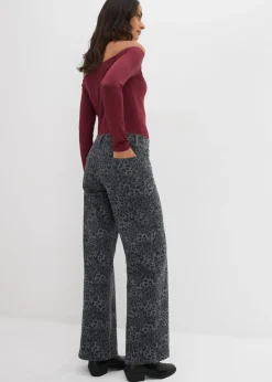Mujer bonprix bonprix Pantalón de sarga con perneras anchas y estampado de leopardo