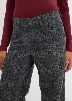 Mujer bonprix bonprix Pantalón de sarga con perneras anchas y estampado de leopardo
