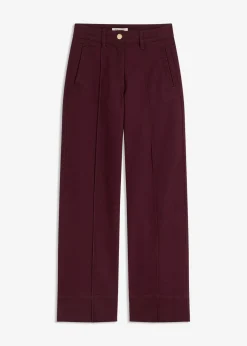 bonprix bonprix Pantalones>Pantalón de sarga con ribete y bolsillo rojo burdeos
