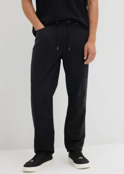 bonprix bonprix Pantalones>Pantalón de sarga de algodón puro de sarga con corte relajado y tapered Negro