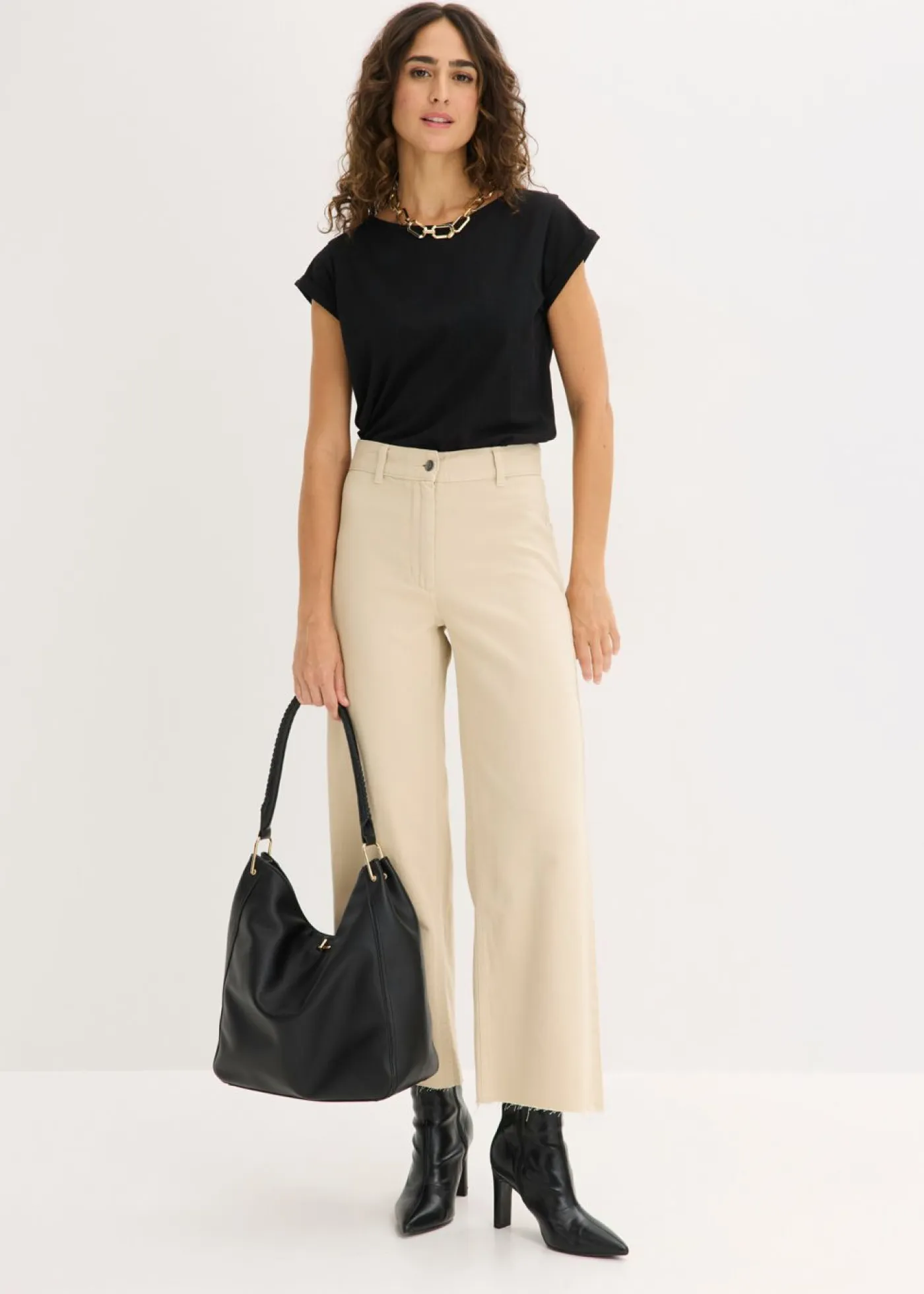 bonprix bonprix Pantalones|Tallas Pequeñas>Pantalón de sarga de algodón puro Arena claro