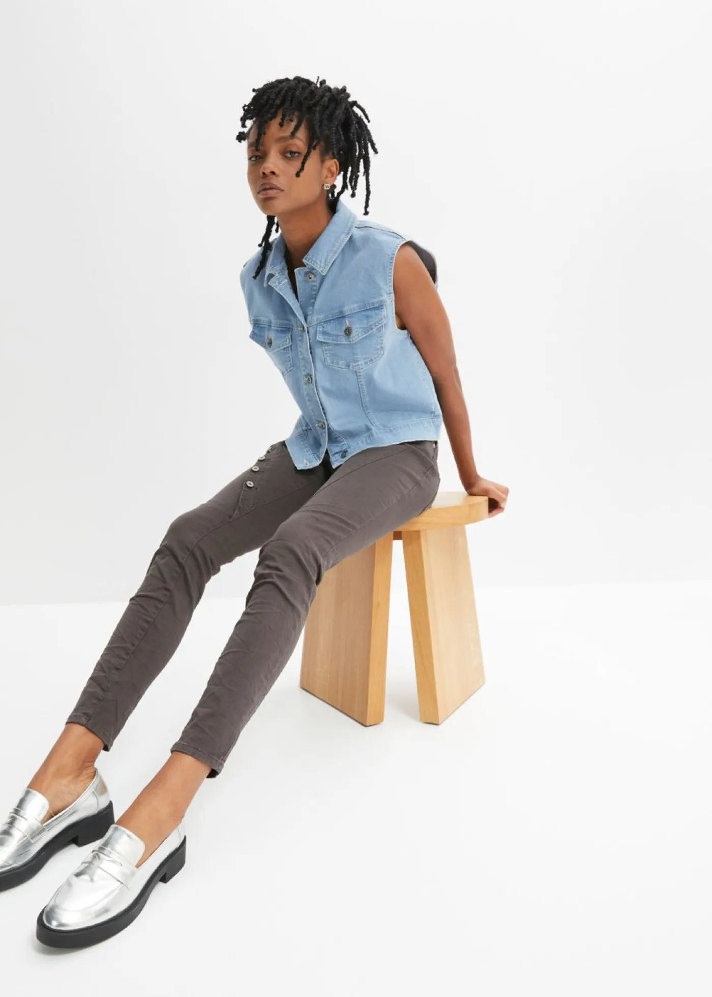 Mujer bonprix bonprix Pantalón de sarga en mezcla de algodón elástico