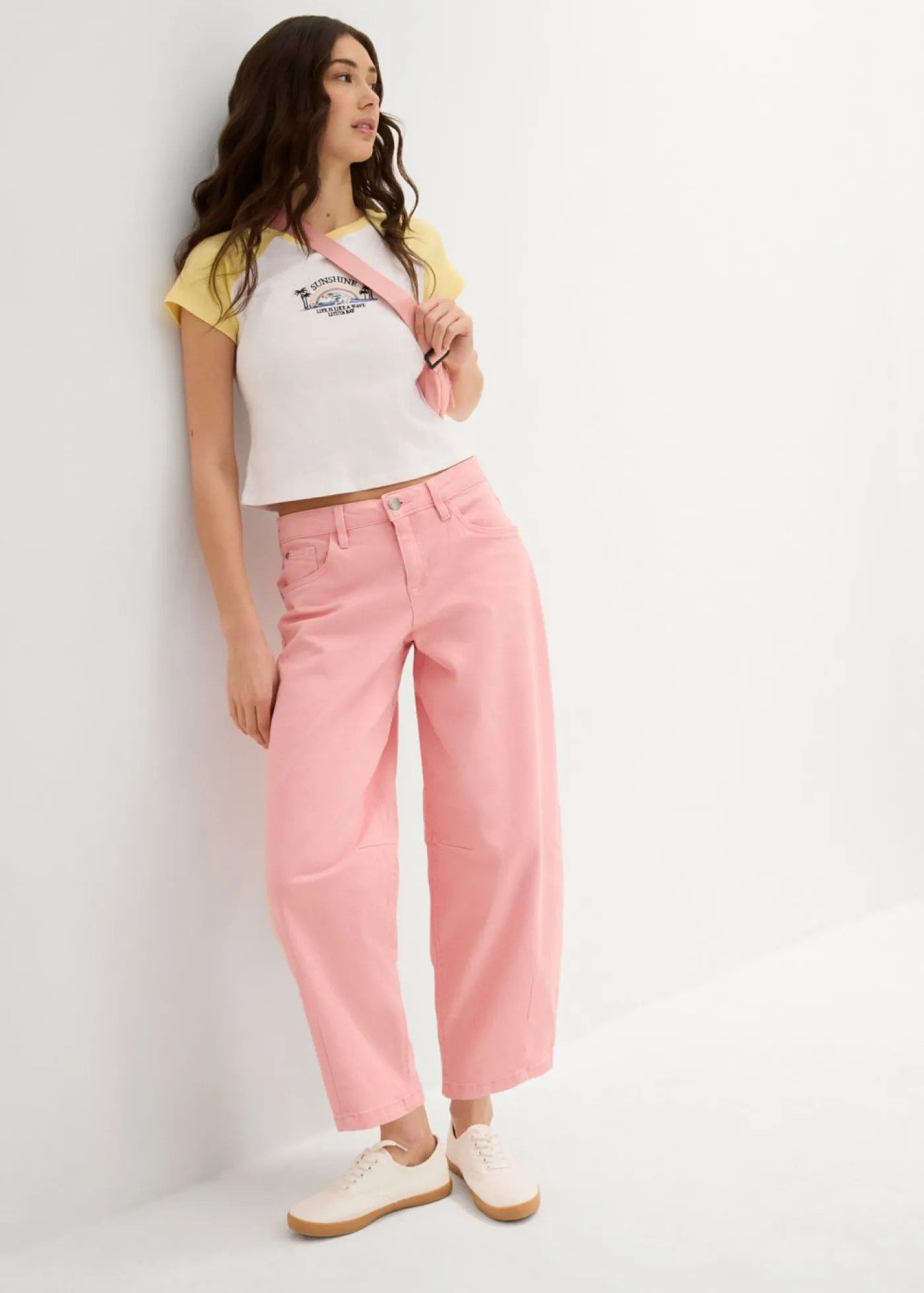 bonprix bonprix Pantalones|Novedades>Pantalón de sarga en mezcla de algodón elástico rosa pálido