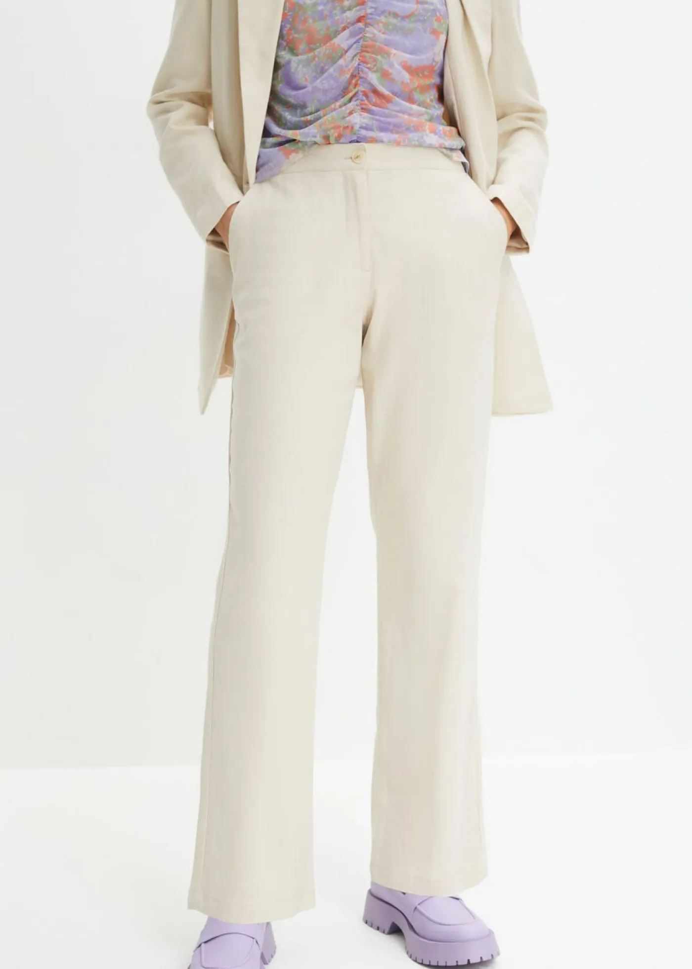 Mujer bonprix bonprix Pantalón de talle alto de mezcla de lino y viscosa