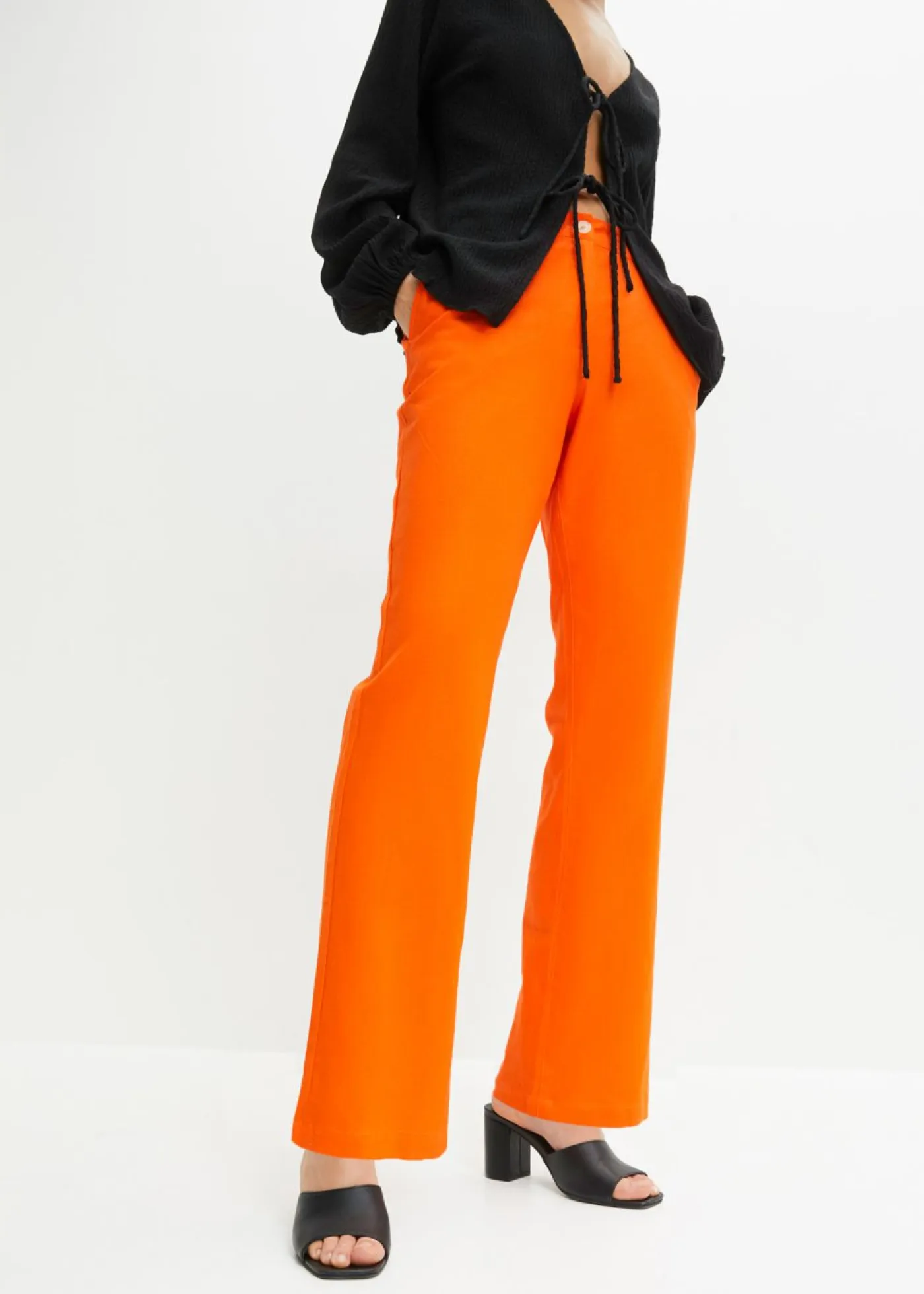 bonprix bonprix Pantalones>Pantalón de talle alto de mezcla de lino y viscosa Naranja cálido