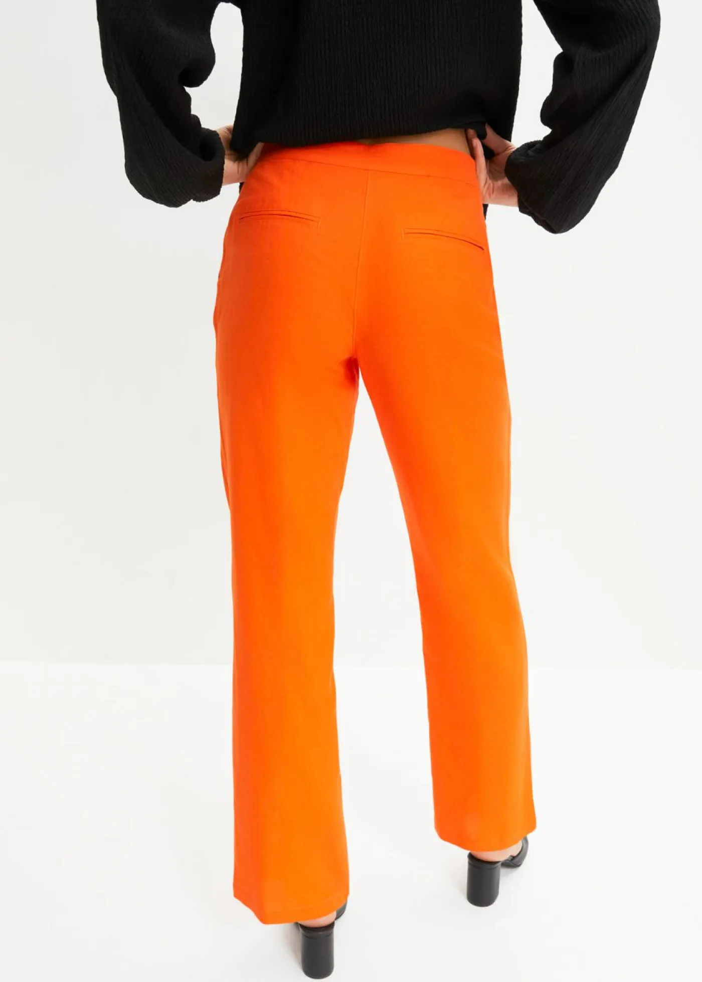 bonprix bonprix Pantalones>Pantalón de talle alto de mezcla de lino y viscosa Naranja cálido