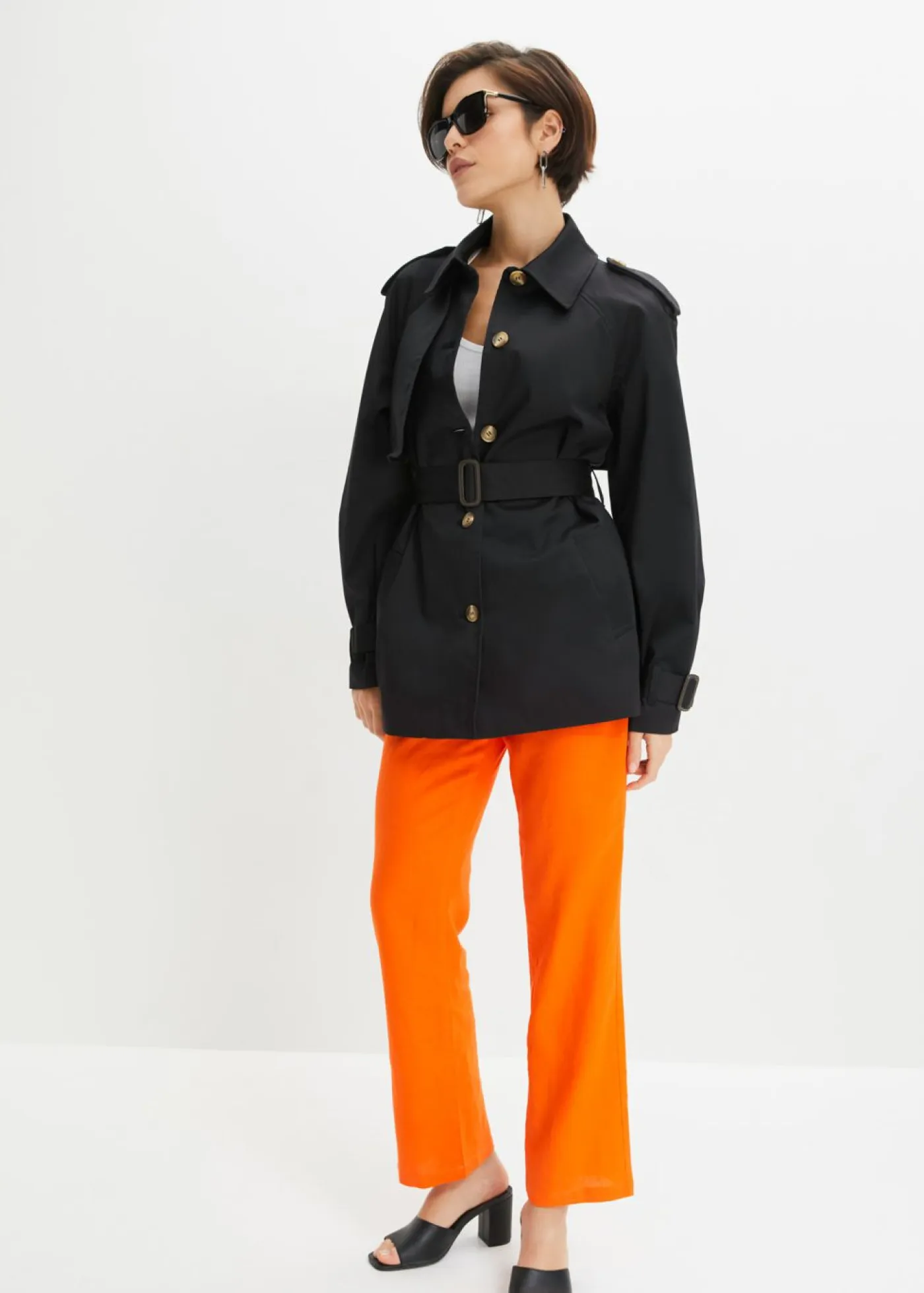 bonprix bonprix Pantalones>Pantalón de talle alto de mezcla de lino y viscosa Naranja cálido