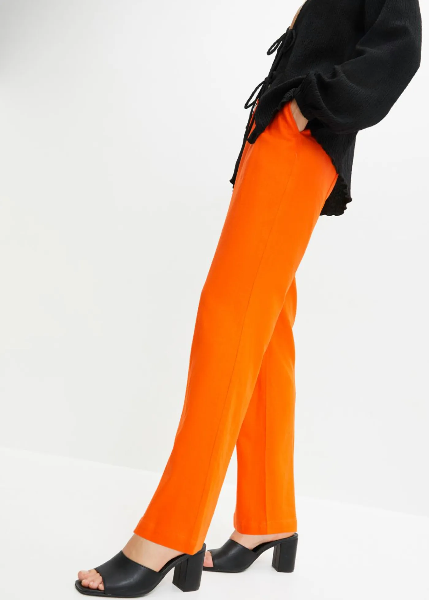 bonprix bonprix Pantalones>Pantalón de talle alto de mezcla de lino y viscosa Naranja cálido