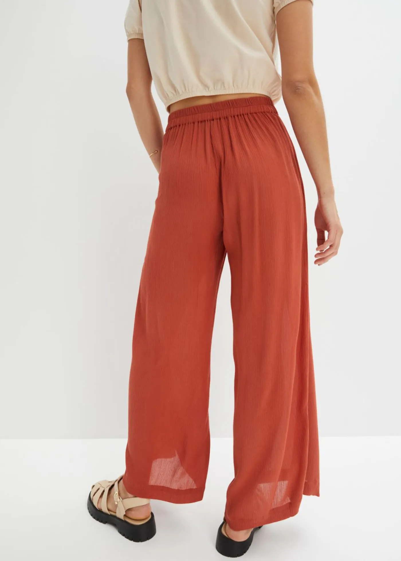 bonprix bonprix Pantalones>Pantalón de viscosa fluida Rojo cuarzo