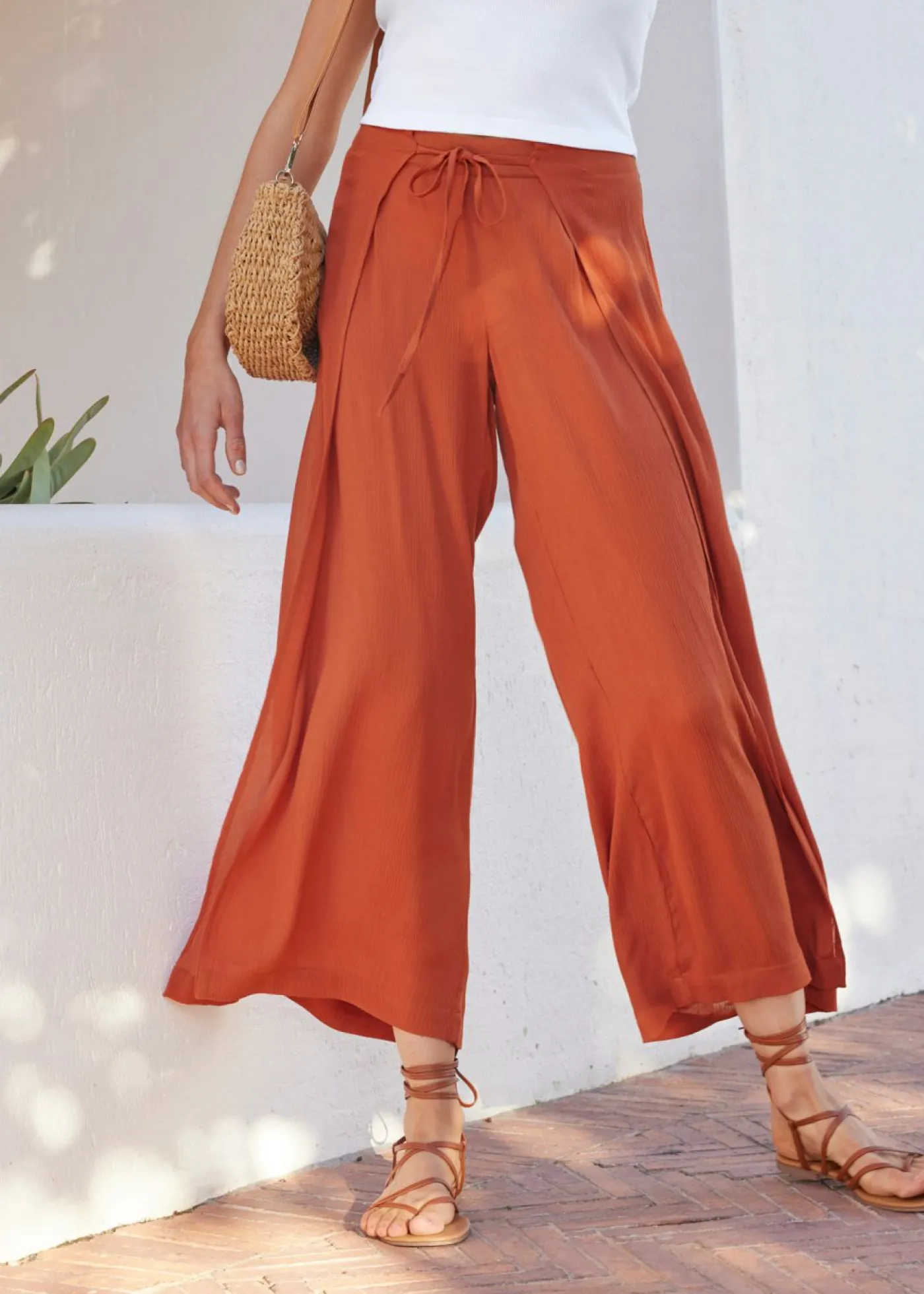 bonprix bonprix Pantalones>Pantalón de viscosa fluida Rojo cuarzo