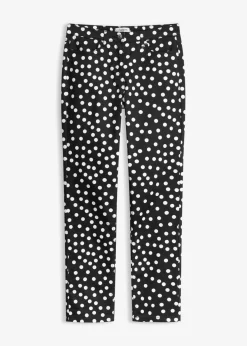 bonprix bonprix Pantalones>Pantalón elástico 5 bolsillos Negro-blanco lana de lunares