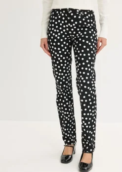 bonprix bonprix Pantalones>Pantalón elástico 5 bolsillos Negro-blanco lana de lunares