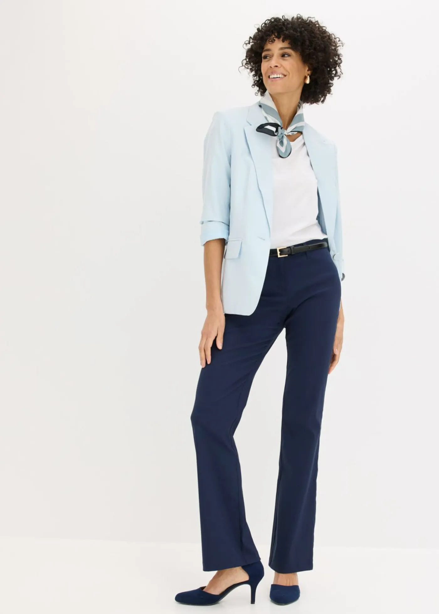 bonprix bonprix Pantalones|Tallas Pequeñas>Pantalón elástico, bootcut Azul marino