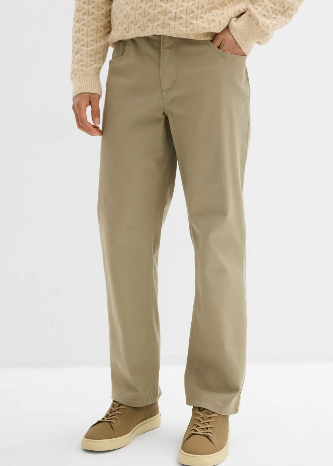 bonprix bonprix Básicos En Rebajas|Pantalones>Pantalón elástico con corte informal, cinturilla elástica y forma recta Caqui nuevo