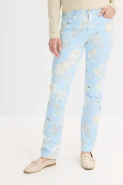 bonprix bonprix Pantalones>Pantalón elástico con estampado Azul pálido-rosa claro de flores