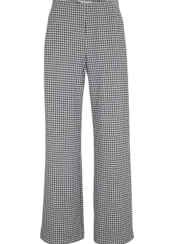 bonprix bonprix Pantalones>Pantalón elástico con pata de gallo, pernera ancha Negro-blanco de cuadros
