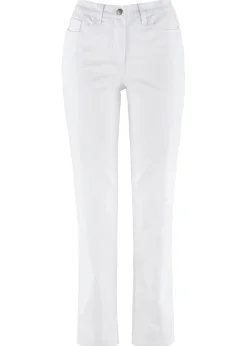 bonprix bonprix Pantalones>Pantalón elástico con perneras rectas, mid waist Blanco