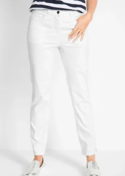 bonprix bonprix Pantalones>Pantalón elástico con perneras rectas, mid waist Blanco