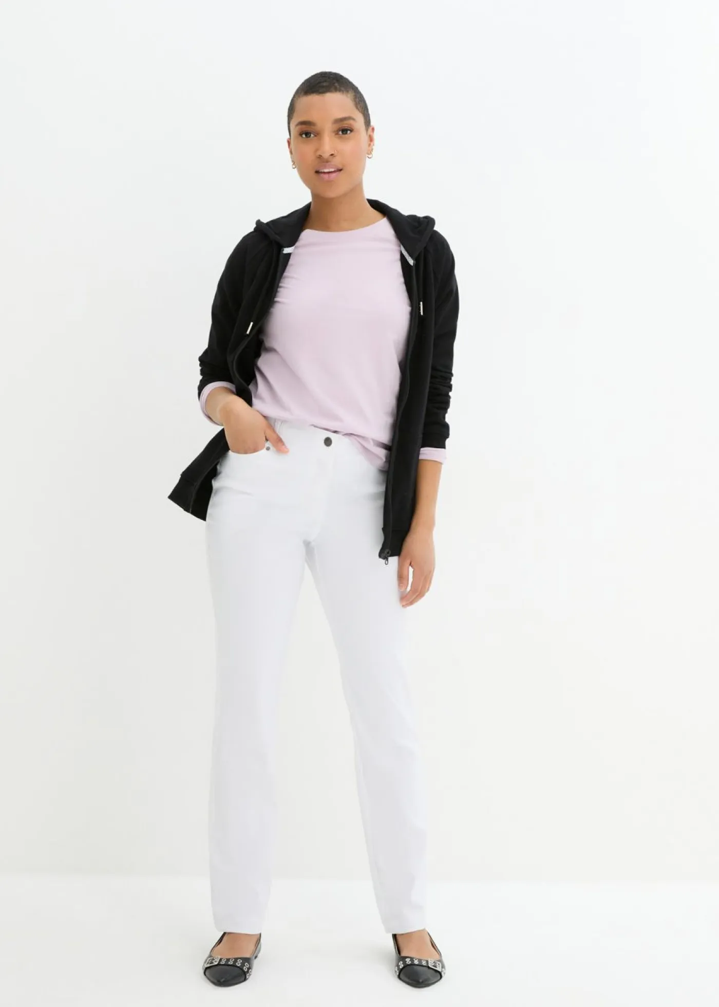 bonprix bonprix Pantalones>Pantalón elástico de bengalina con cintura cómoda de corte recto Blanco