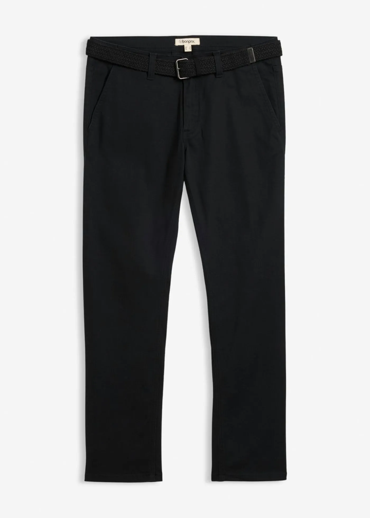 Hombre bonprix bonprix Pantalón elástico tipo chinos con regular, cinturilla elástica, cinturón y forma recta