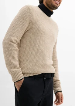 Hombre bonprix bonprix Pantalón elástico tipo chinos con regular, cinturilla elástica, cinturón y forma recta