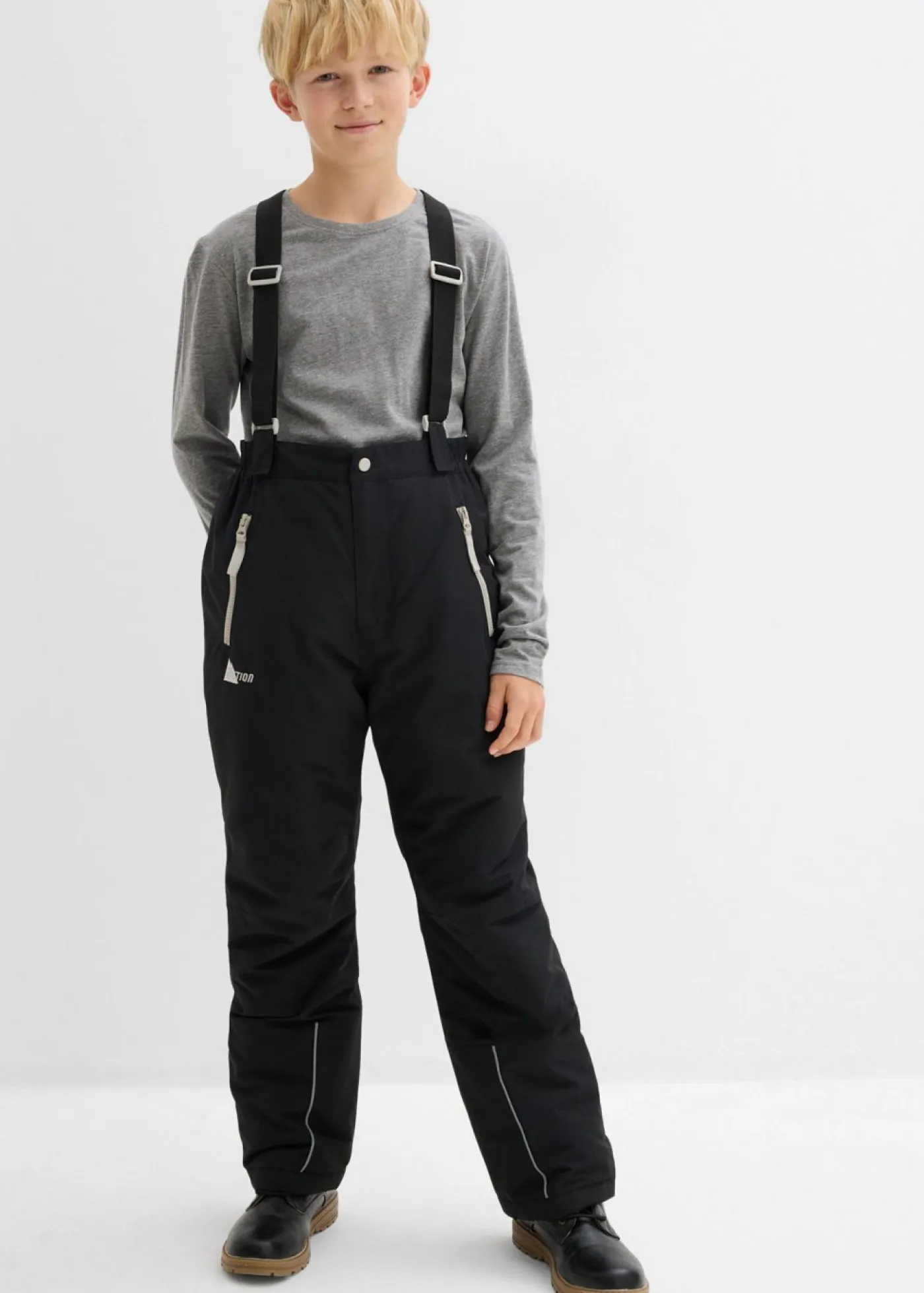 bonprix bonprix Ropa 9 A 16 Años·Pantalones|Ropa 9 A 16 Años·Chaquetas Y Ropa Outdoor>Pantalón funcional impermeable con tirantes y detalles reflectantes Negro