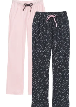 bonprix bonprix Ropa Para Dormir>Pantalón largo de pijama de algodón orgánico puro (2 unidades) Azul grisáceo con lunares/rosa empolvado