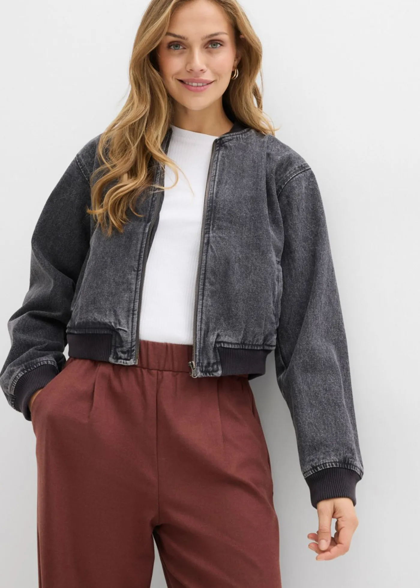 bonprix bonprix Pantalones>Pantalón Marlene con aspecto de lana Café jaspeado