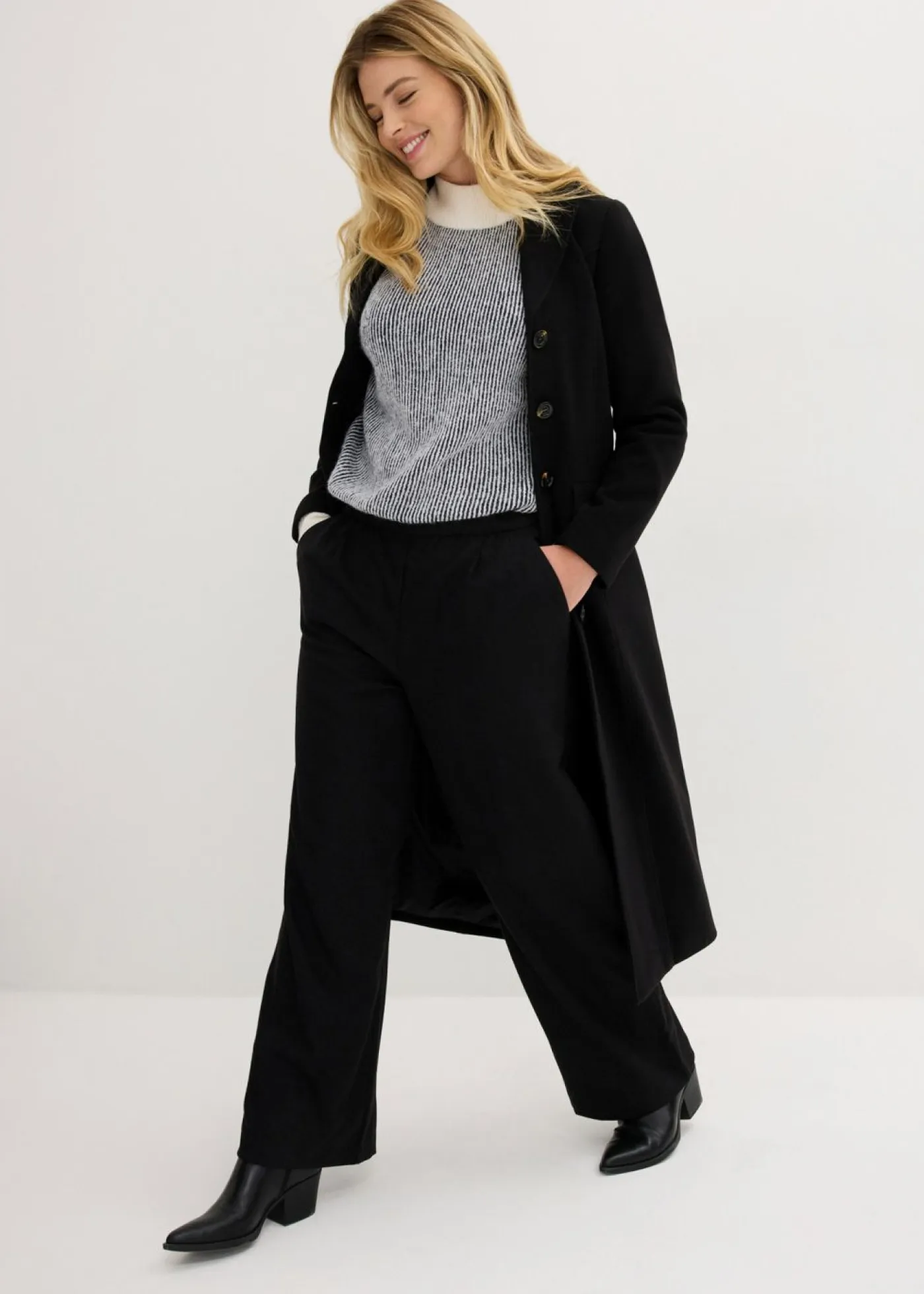 bonprix bonprix Pantalones>Pantalón Marlene con aspecto de lana Negro