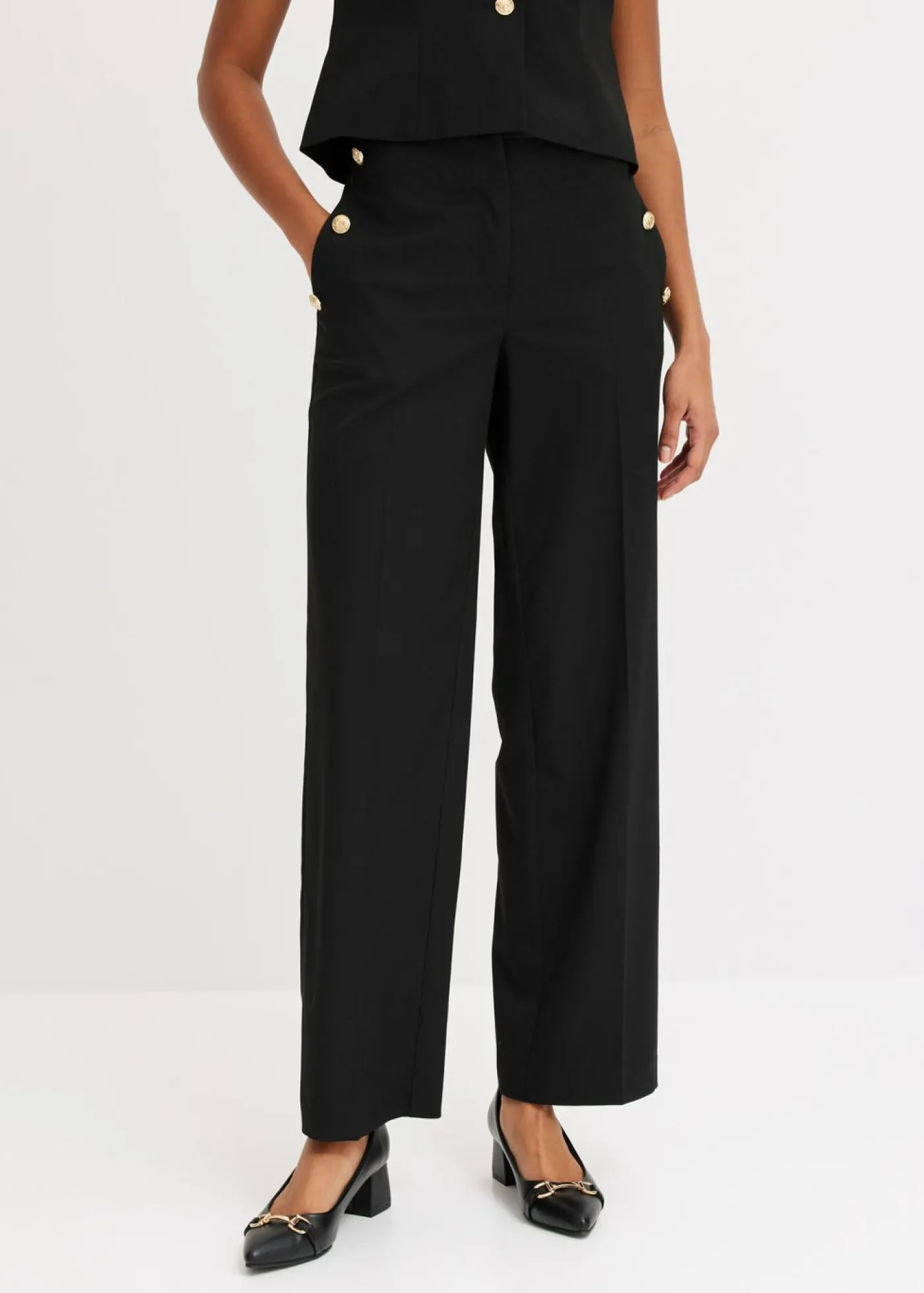 bonprix bonprix Pantalones>Pantalón Marlene con botones decorativos Negro