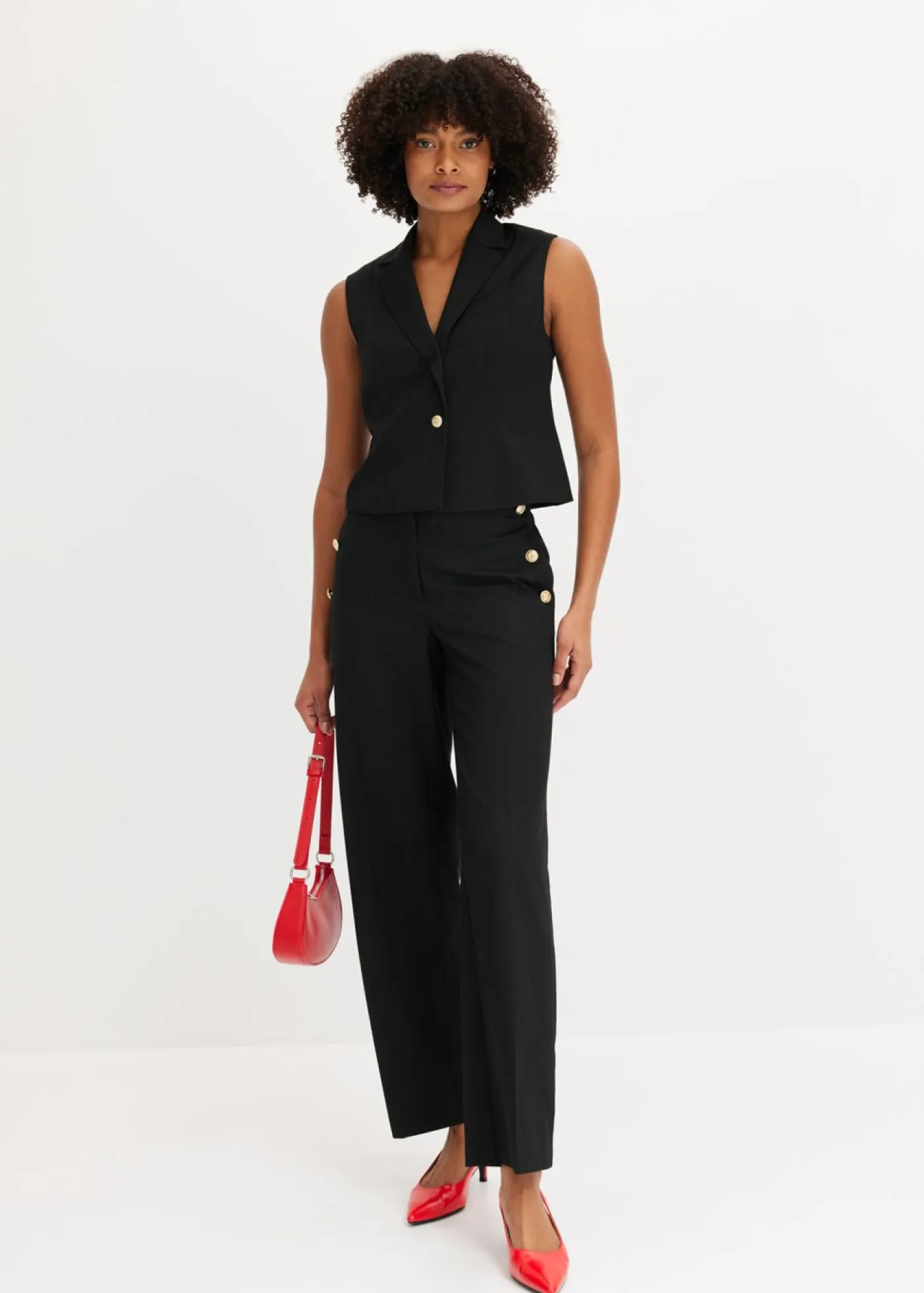 bonprix bonprix Pantalones>Pantalón Marlene con botones decorativos Negro