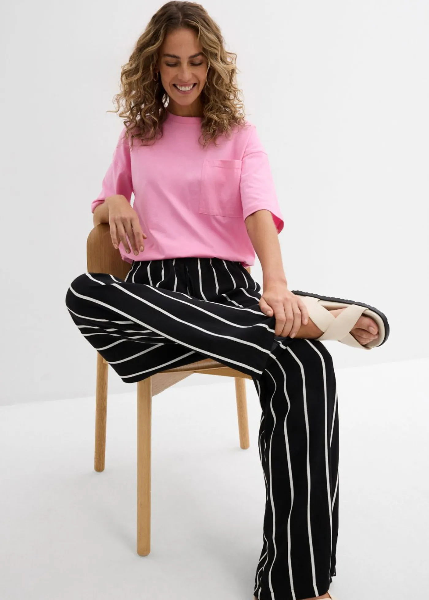 bonprix bonprix Esenciales|Pantalones>Pantalón Marlene con cintura elástica negro-blanco lana con rayas