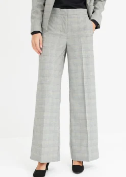 bonprix bonprix Pantalones|Tallas Pequeñas>Pantalón Marlene con viscosa de cuadro galés Negro-arena de cuadros