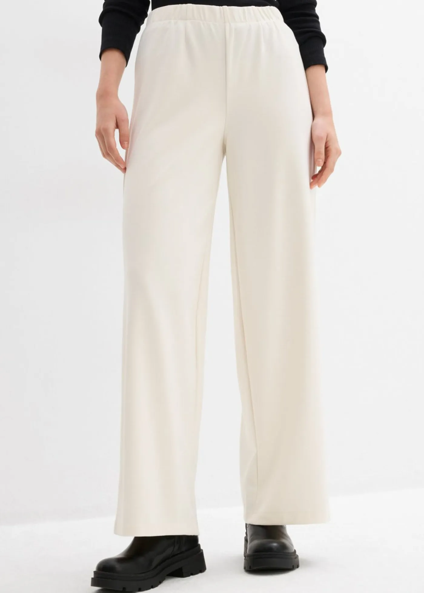 bonprix bonprix Pantalones>Pantalón Marlene de cómodo tejido Punto di Roma blanco perla