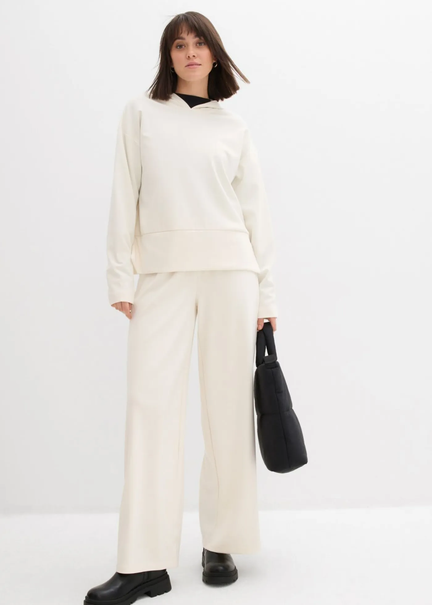 bonprix bonprix Pantalones>Pantalón Marlene de cómodo tejido Punto di Roma blanco perla