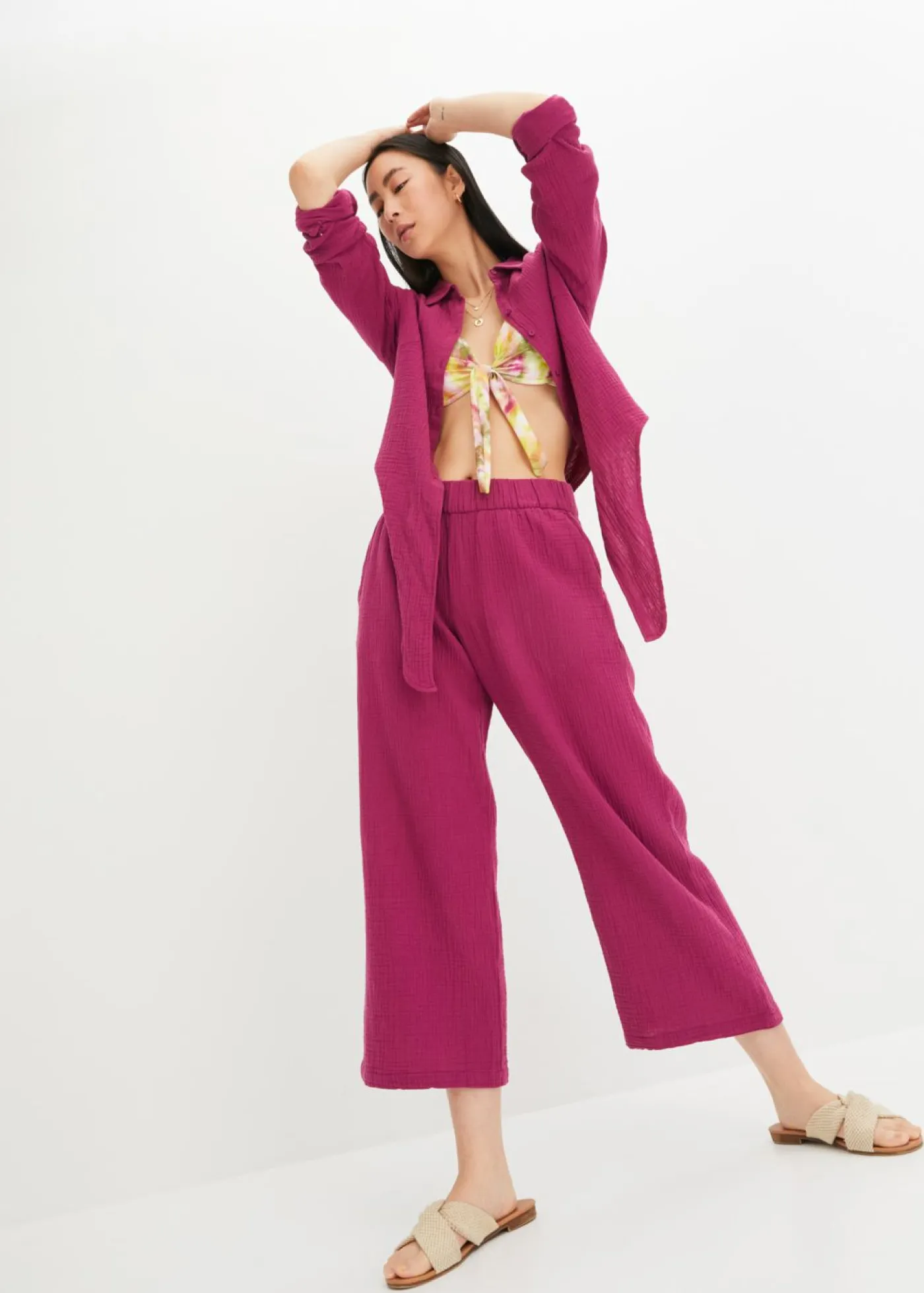 bonprix bonprix Pantalones|Novedades>Pantalón Marlene de muselina de algodón Violeta