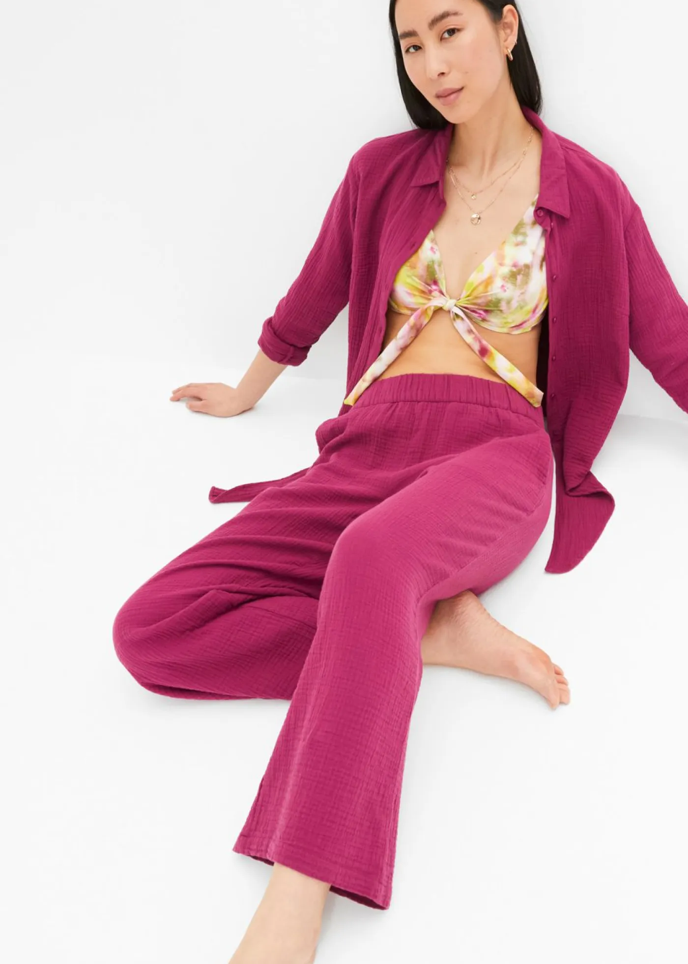 bonprix bonprix Pantalones|Novedades>Pantalón Marlene de muselina de algodón Violeta