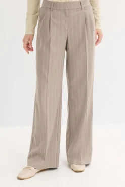 bonprix bonprix Pantalones>Pantalón Marlene de raya diplomática Marrón grisáceo/blanco perla de rayas