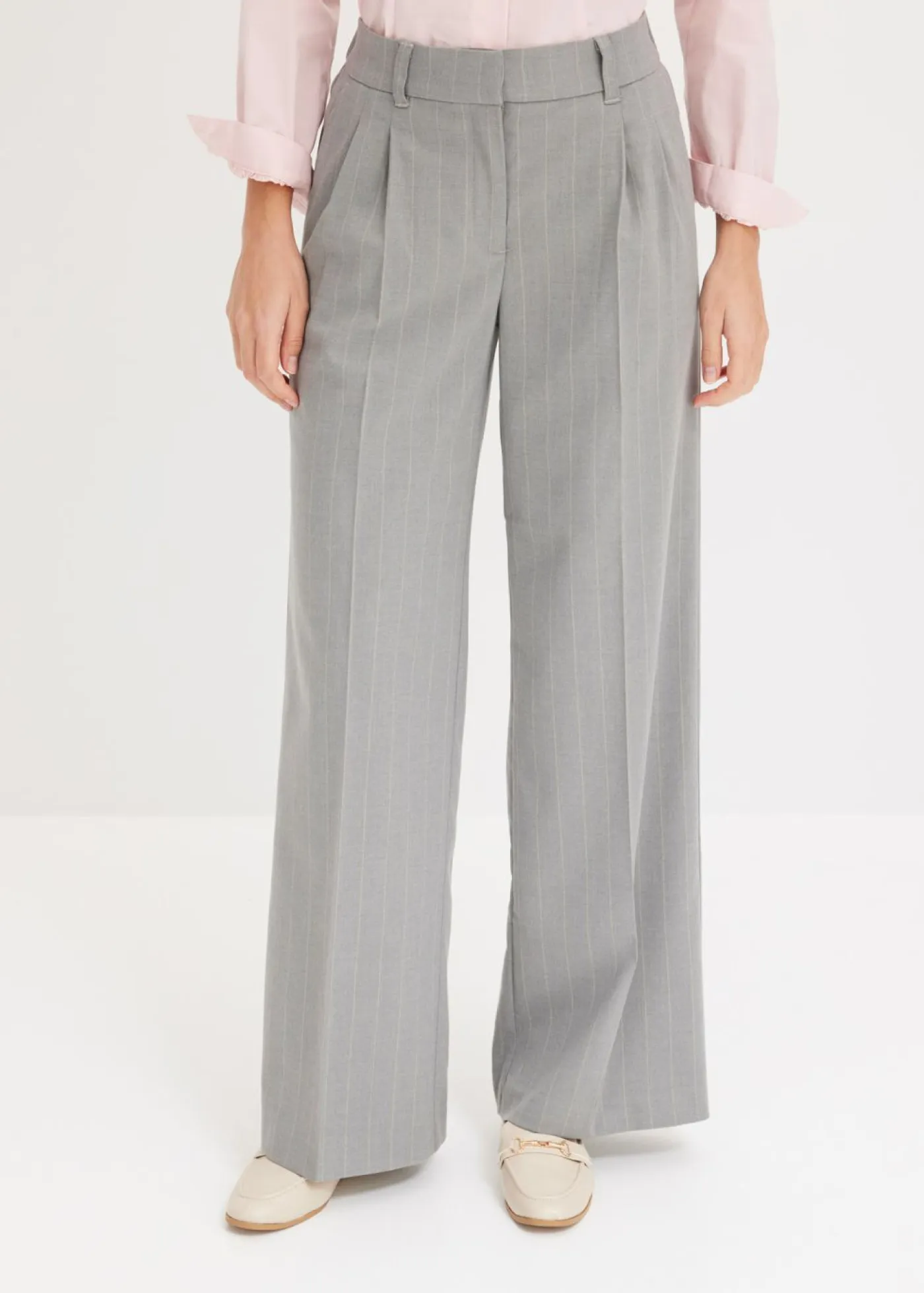 bonprix bonprix Pantalones>Pantalón Marlene de raya diplomática gris-beige con rayas
