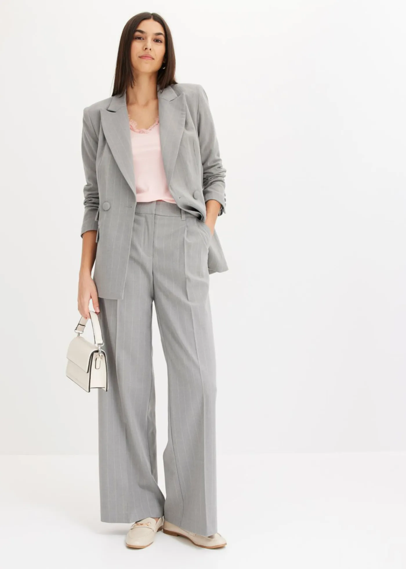 bonprix bonprix Pantalones>Pantalón Marlene de raya diplomática gris-beige con rayas