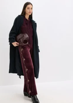 Mujer bonprix bonprix Pantalón Marlene de terciopelo suave con inserción de encaje