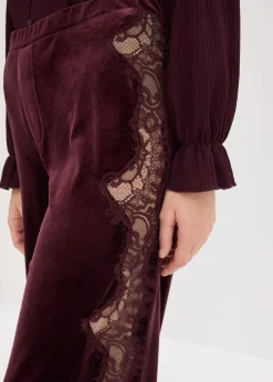 Mujer bonprix bonprix Pantalón Marlene de terciopelo suave con inserción de encaje